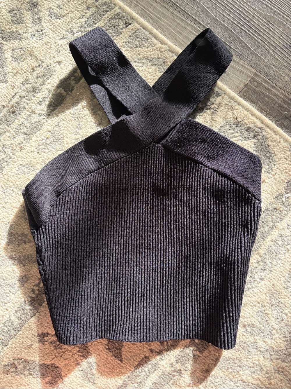 Aritzia Black Ribbed Cross-Back Crop Tank